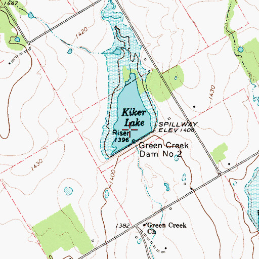Topographic Map of Green Creek Dam Number 2, TX