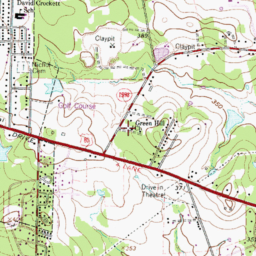 Topographic Map of Green Hill Church, TX