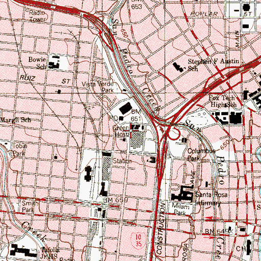 Topographic Map of Green Hospital, TX