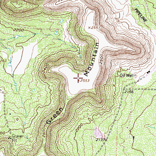 Topographic Map of Green Mountain, TX