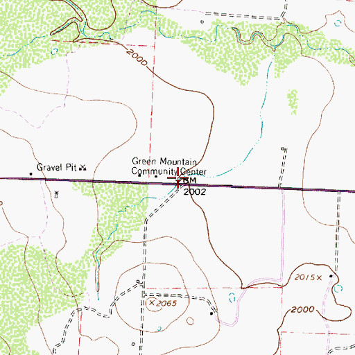 Topographic Map of Green Mountain Community Center, TX