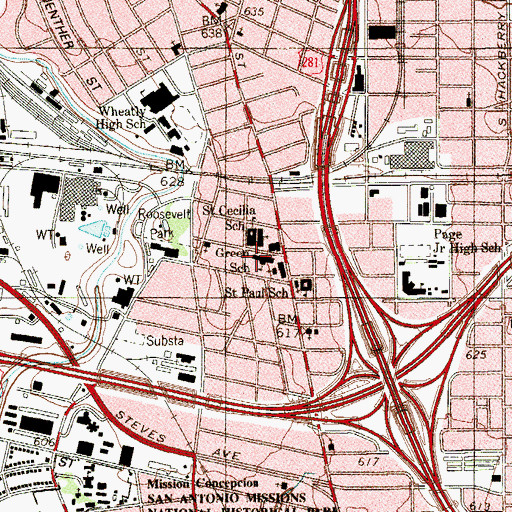 Topographic Map of Green School, TX