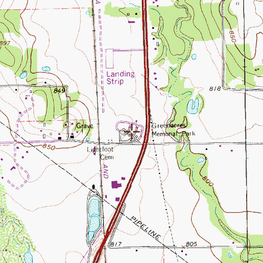 Topographic Map of Greenacres Memorial Park, TX