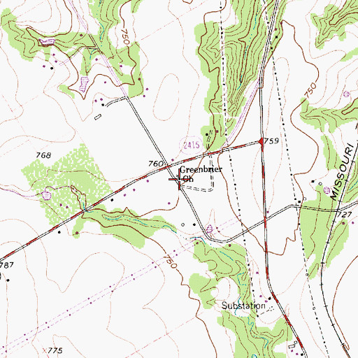 Topographic Map of Greenbrier Church, TX