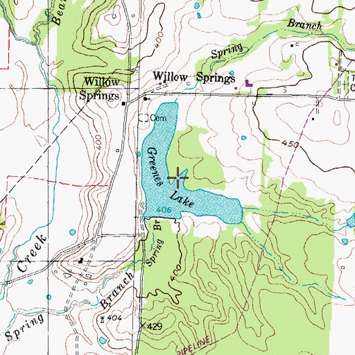 Topographic Map of Greenes Lake, TX