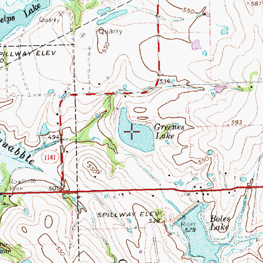 Topographic Map of Greenes Lake, TX