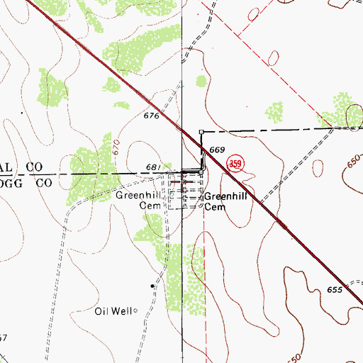 Topographic Map of Greenhill Cemetery, TX