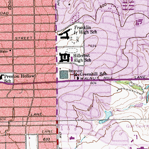 Topographic Map of Greenhill School, TX