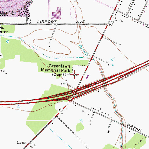 Topographic Map of Greenlawn Memorial Park, TX