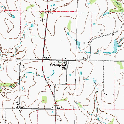 Topographic Map of Greenpond Church, TX