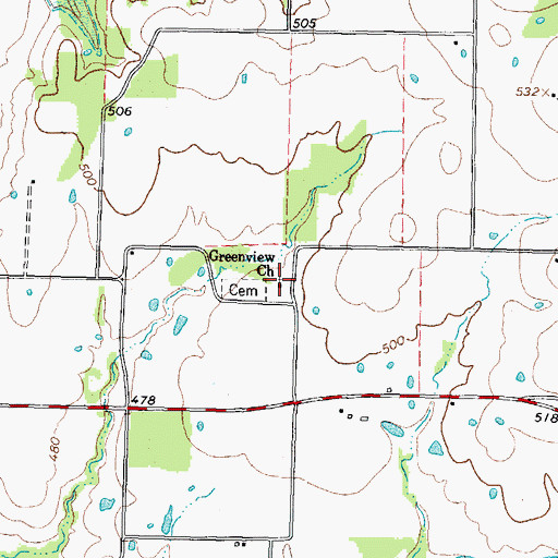 Topographic Map of Greenview Church, TX