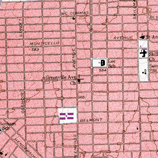 Topographic Map of Greenville Avenue Church, TX