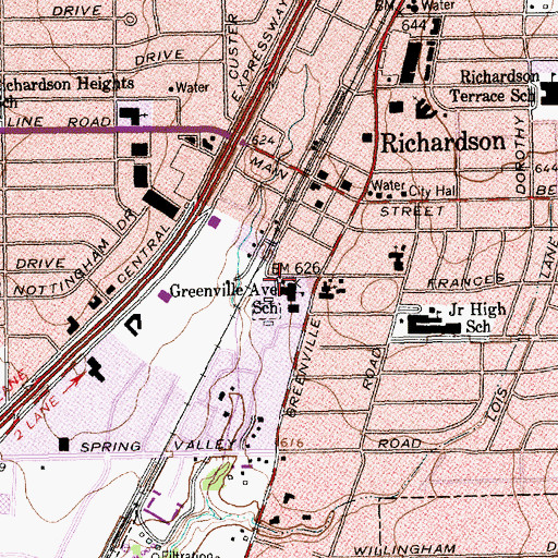 Topographic Map of Greenville Avenue School, TX