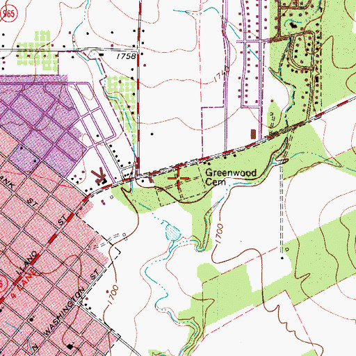 Topographic Map of Greenwood Cemetery, TX