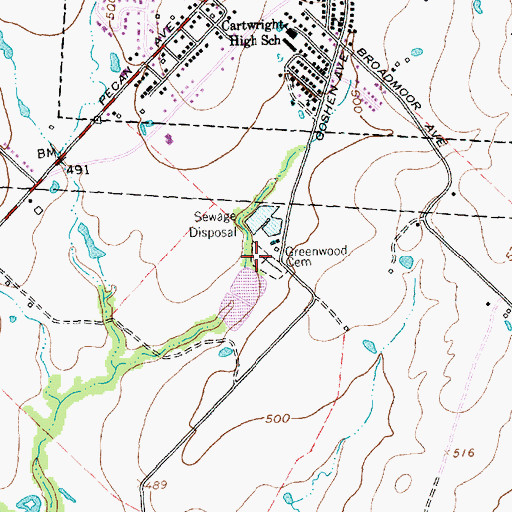Topographic Map of Greenwood Cemetery, TX