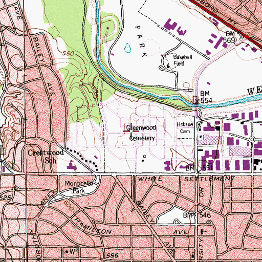 Topographic Map of Greenwood Cemetery, TX