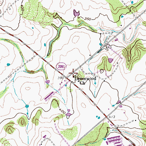Topographic Map of Greenwood Church, TX