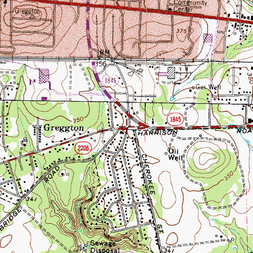 Topographic Map of Greggton, TX