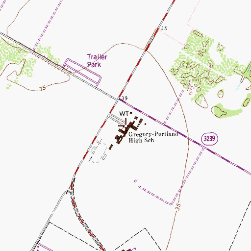 Topographic Map of Gregory - Portland High School, TX