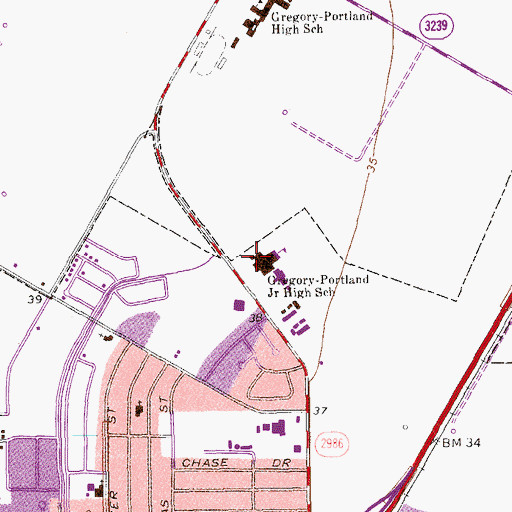 Topographic Map of Gregory-Portland Junior High School, TX