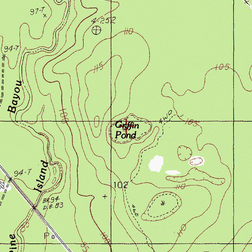Topographic Map of Griffin Pond, TX