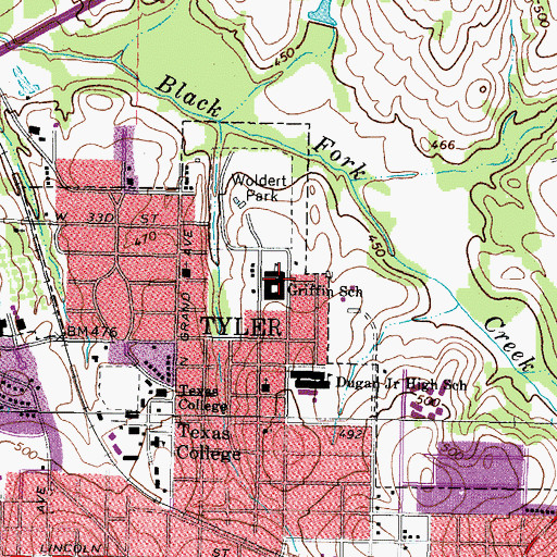 Topographic Map of Griffin School, TX