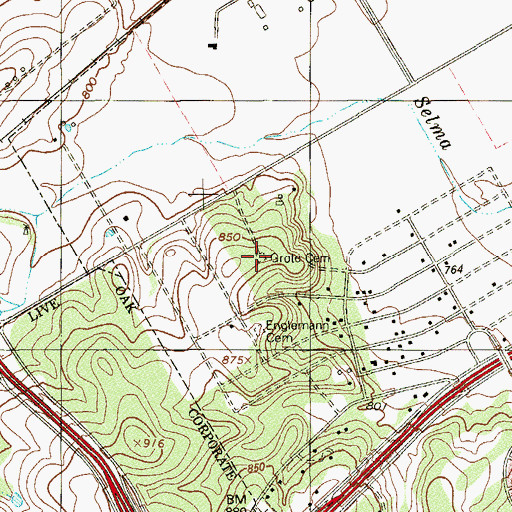 Topographic Map of Grote Cemetery, TX