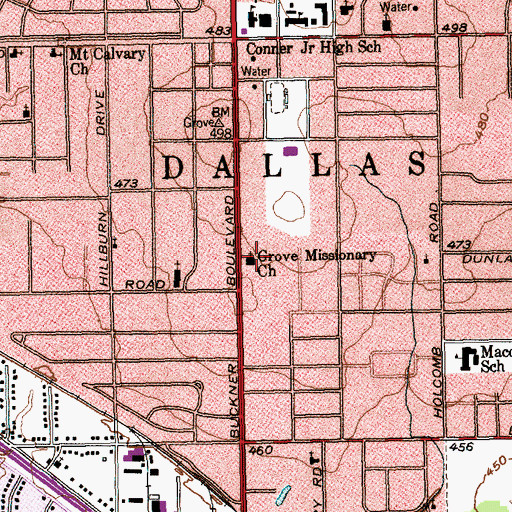 Topographic Map of Grove Missionary Church, TX
