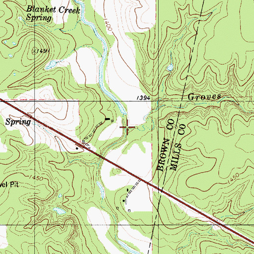 Topographic Map of Groves Branch, TX