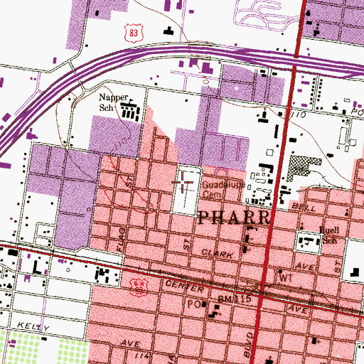 Topographic Map of Guadalupe Cemetery, TX