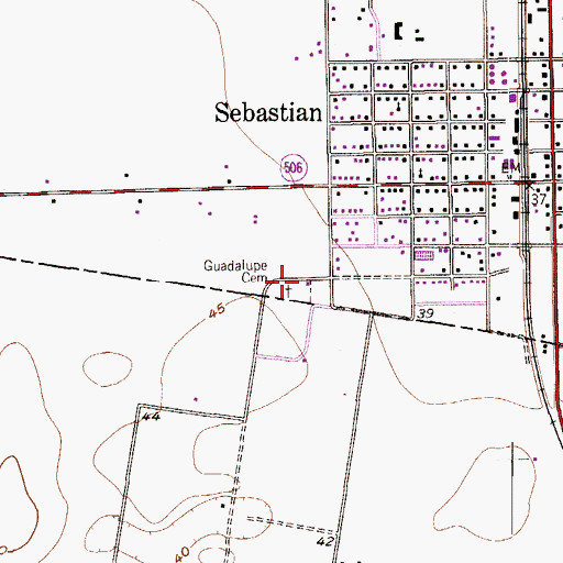 Topographic Map of Guadalupe Cemetery, TX
