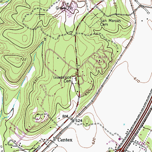 Topographic Map of Guadalupe Cemetery, TX