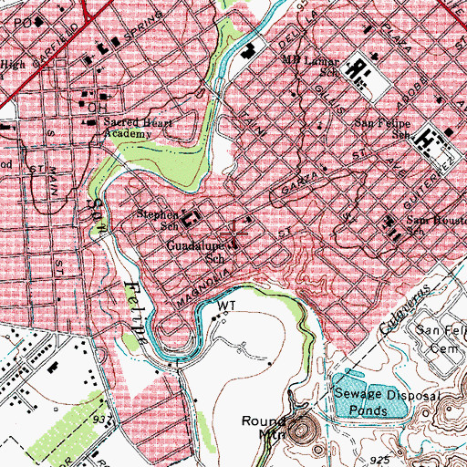 Topographic Map of Guadalupe School, TX
