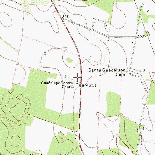 Topographic Map of Guadalupe Toreros Church, TX