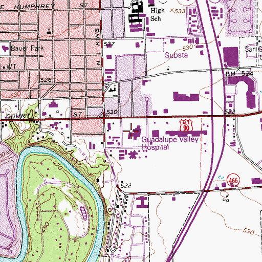 Topographic Map of Guadalupe Regional Medical Center, TX