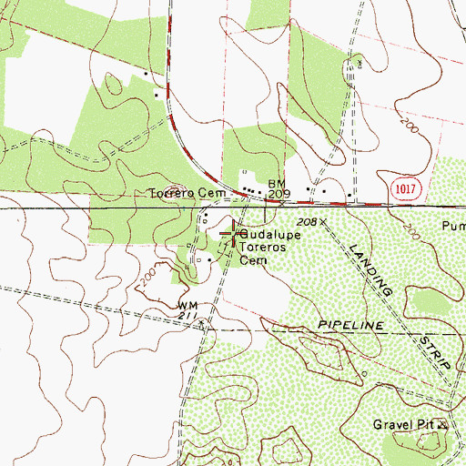 Topographic Map of Gudalupe Toreros Cemetery, TX