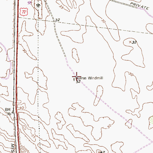 Topographic Map of Gueras Windmill, TX