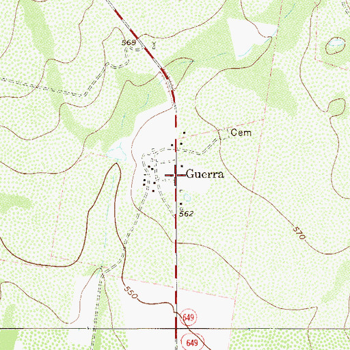 Topographic Map of Guerra, TX