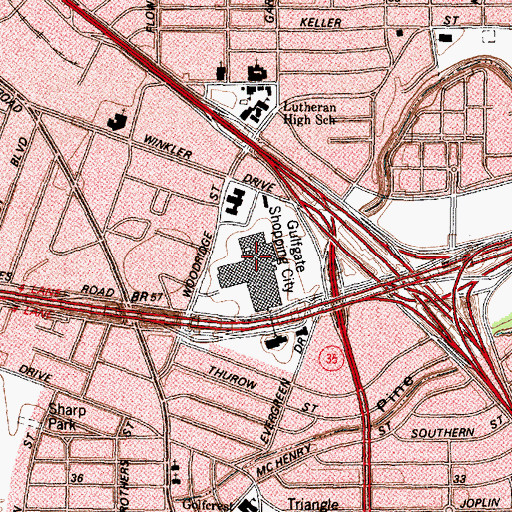 Topographic Map of Gulfgate Shopping City, TX