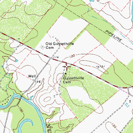 Topographic Map of Gussettville Cemetery, TX