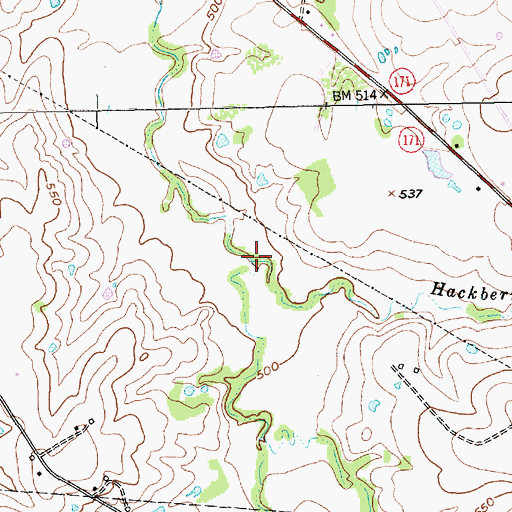 Topographic Map of Hackberry Creek, TX
