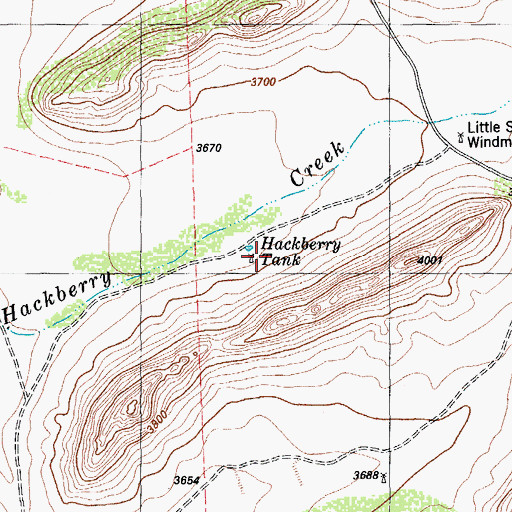 Topographic Map of Hackberry Tank, TX