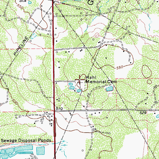 Topographic Map of Hahl Memorial Cemetery, TX