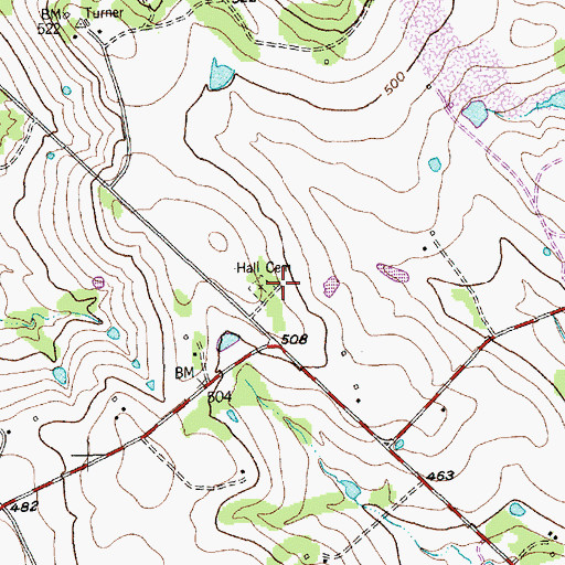 Topographic Map of Hall Cemetery, TX