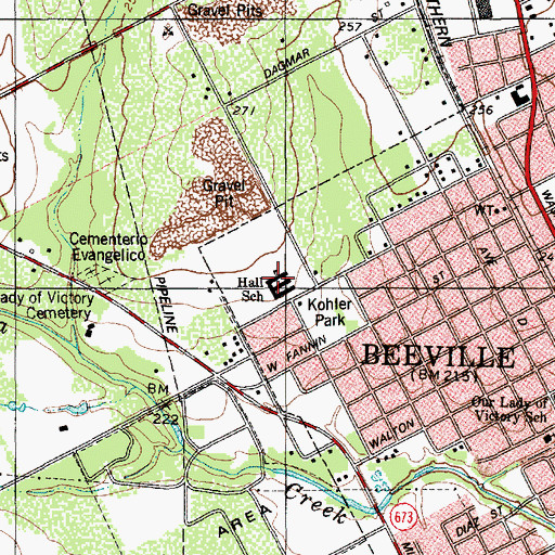Topographic Map of Hall School, TX