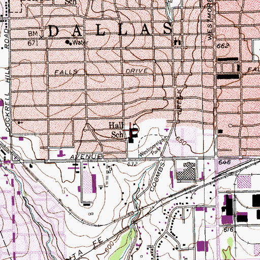 Topographic Map of Hall School, TX
