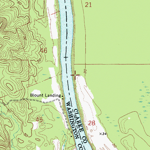 Topographic Map of Watts Landing (historical), AL