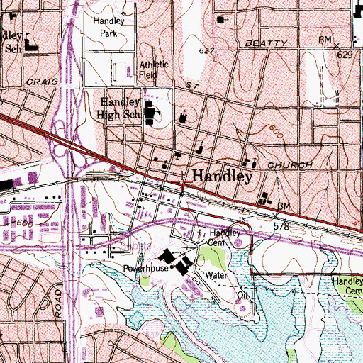 Topographic Map of Handley, TX