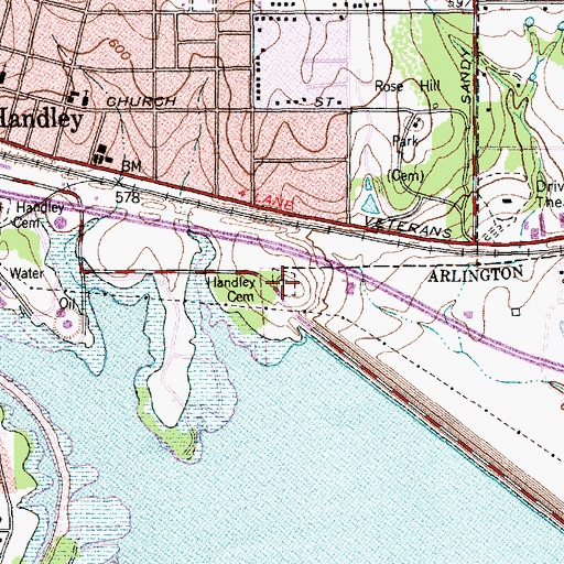 Topographic Map of Handley Cemetery, TX