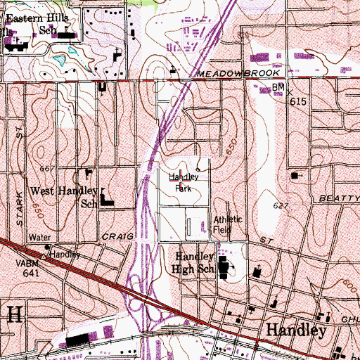 Topographic Map of Handley Park, TX